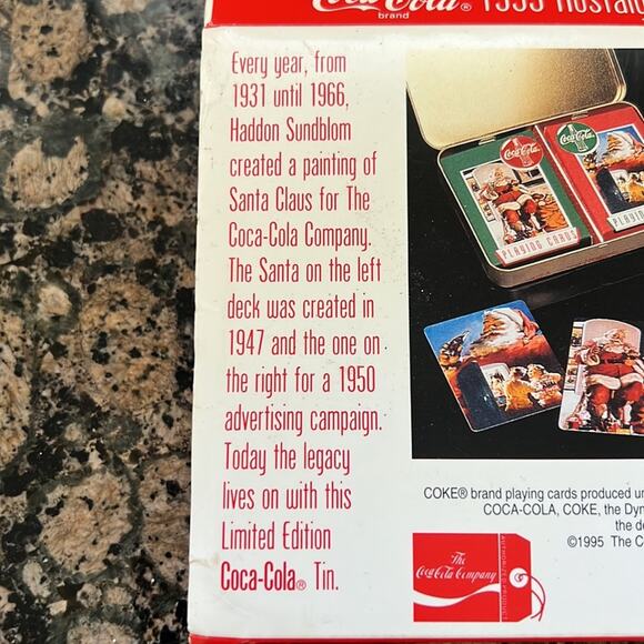 Two decks of Coca-Cola nostalgic playing cards in Coca-Cola tin 1995 NWOT - Picture 3 of 3